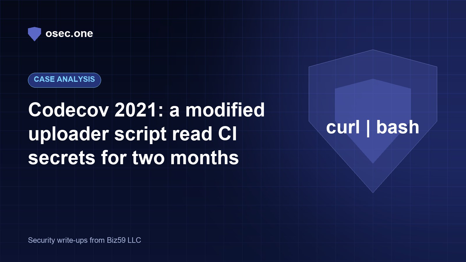 osec.one case analysis cover: Codecov 2021, a modified uploader script that read CI secrets for two months