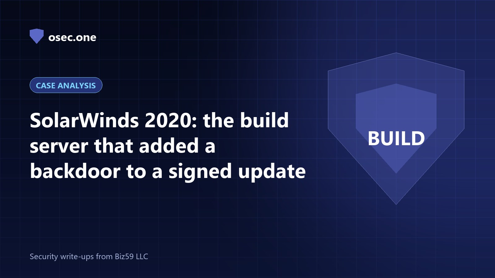 osec.one case analysis cover: SolarWinds 2020, the build server that added a backdoor to a signed update
