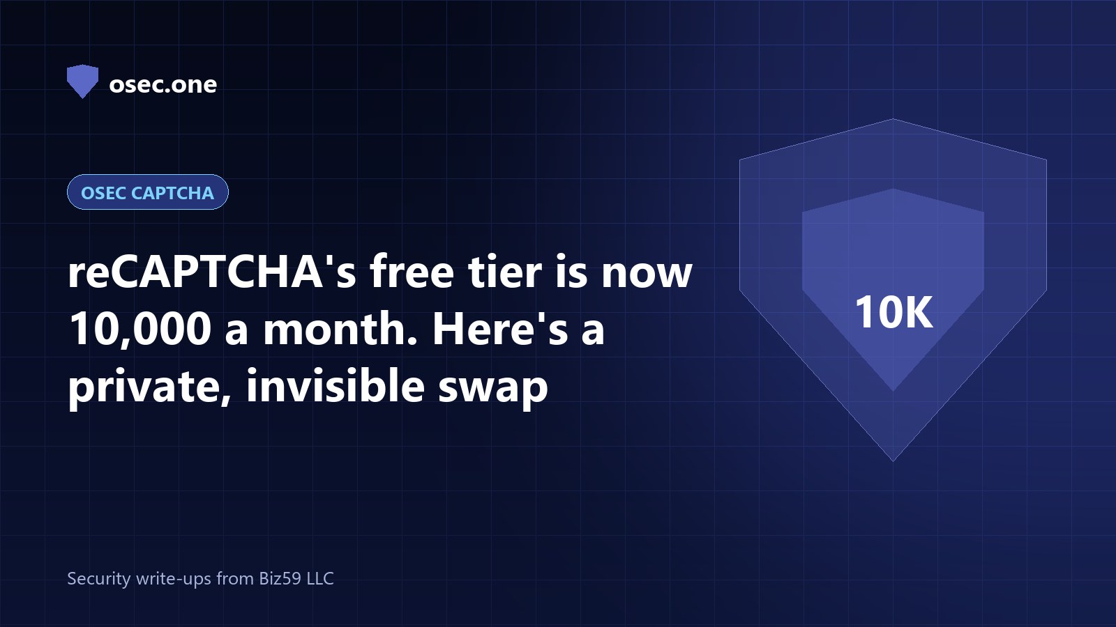 osec Captcha cover: reCAPTCHA's free tier is now 10,000 a month